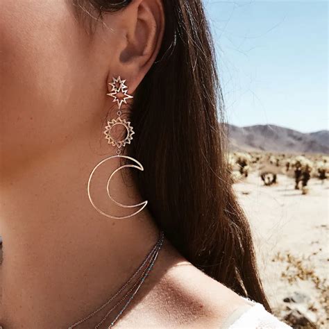 Exquisite Women Earrings Bohemia Star Sun Moon Hollow Earrings Metal