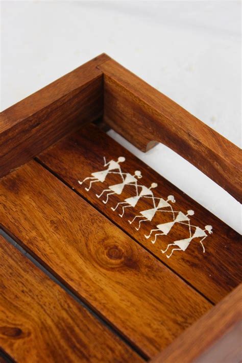 Warli Painted Sheesham Wood Tray Kamala Crafts Shop