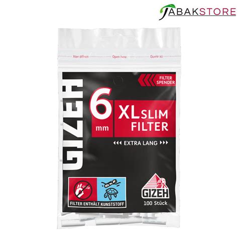 Gizeh XL Slim Filter 6mm Extra Lang Schwarz 1x100 Online Kaufen