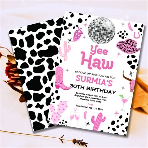 Editable Space Cowgirl Party Invitation Printable Digital Etsy