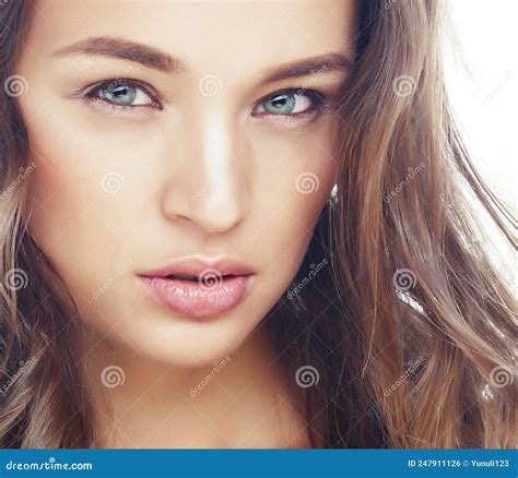 Young Sweet Brunette Woman Close Up Isolated On White Background