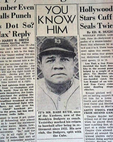 BABE RUTH Debuts As A MLB Baseball COACH W Brooklyn Dodgers 1938 Old