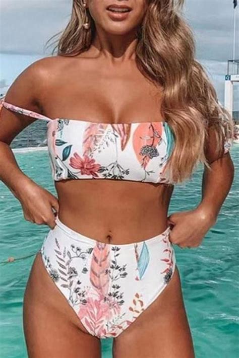 Floral Print Elegant Lace Up High Waist Bikini In Bikinis