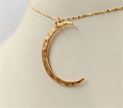 24K Gold Plated Crescent Moon Necklace Hammered Gold Crescent Etsy