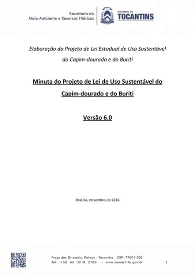 Minuta Do Projeto De Lei De Uso Sustent Vel Do Capim Dourado E Do Buriti