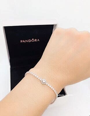 NEW 100 Authentic PANDORA 925 Silver Sparkling Halo Tennis Bracelet