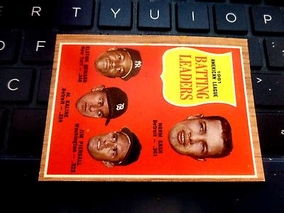 1962 Topps Baseball 51 Leaders Kaline Howard Cash Piersall Crisp Sharp