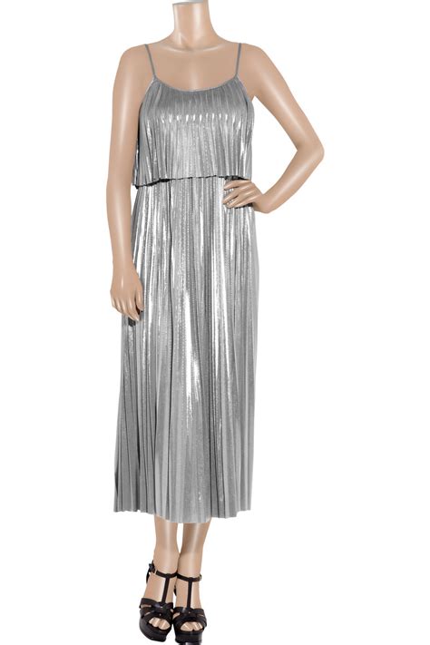 Lyst Halston Pleated Lamé Dress In Metallic