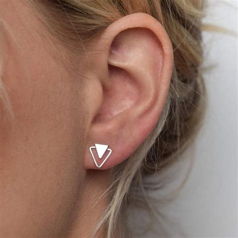 Triangle Stud Earrings Silver Stud Earrings Geometric Stud Etsy