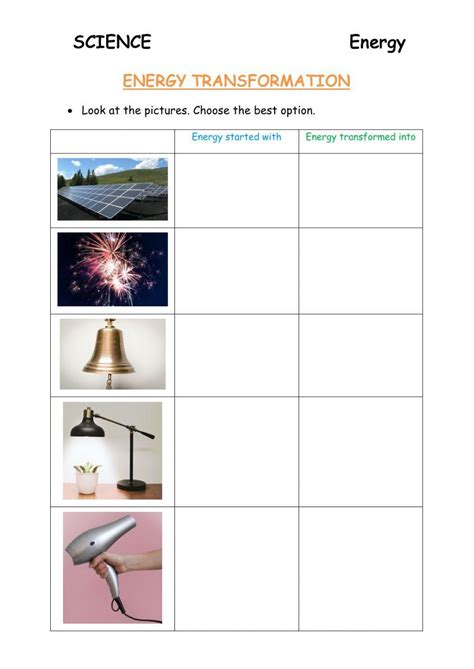 Energy Transformation Interactive Worksheet Live Worksheets Worksheets Library