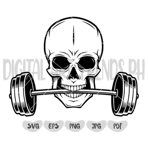 Skull Barbell Svg Body Builder Svg Body Building Skull Svg Inspire Uplift