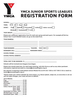 Fillable Online Ymcawellington Org 2015 Sports Leagues Rego Form YMCA