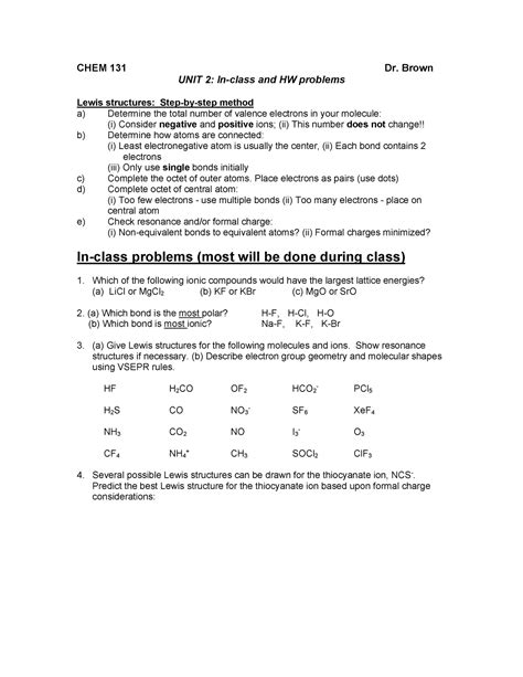 Problems Chem Dr Brown Unit In Class And Hw Problems