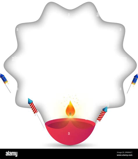 Diwali Festival Greeting Card Design With Diya Oil Lamp With Fireworks