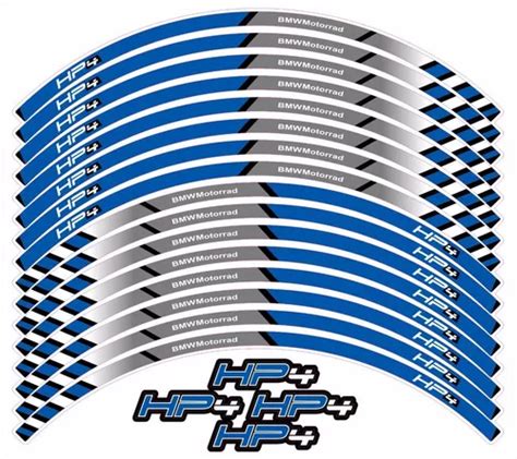 Kit Adesivo Friso Refletivo Roda Moto Bmw Hp Ca Cor Azul Cinza