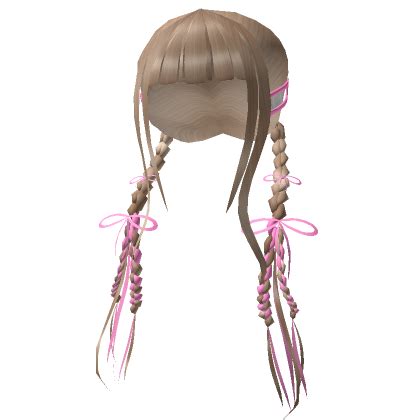 Long Soft Cute Braids With Pink Ribbons In Blonde Roblox