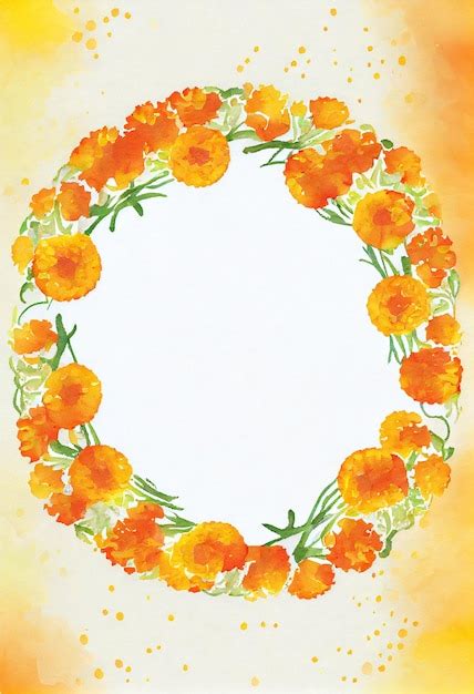 Premium Photo A Round Frame Of Marigolds With A Yellow Background