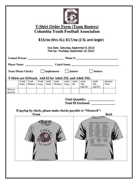 Jersey Order Form Template