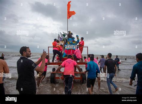 Mumbai India September Ganesha Idols Being Carried On The