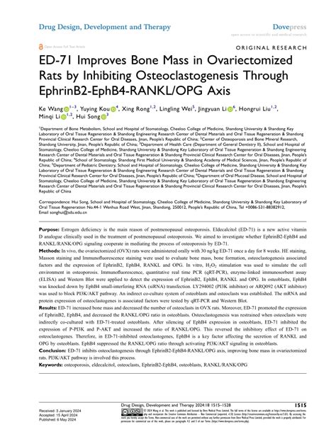 Pdf Ed Improves Bone Mass In Ovariectomized Rats By Inhibiting