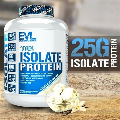 Whey Isolate Protein Powder Vanilla Flavor 25g 6g Bcaa Evlution Nutrition 100 Whey Protein