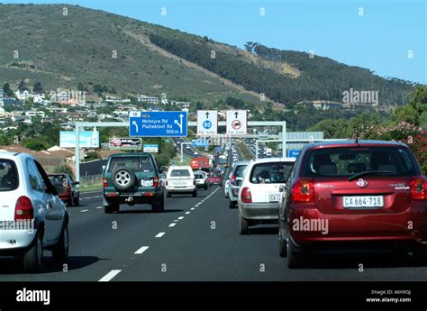 Traffic Flow Busy Highway On The Outskirts Of Cape Town South Africa