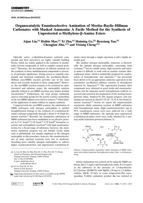 PDF Organocatalytic Enantioselective Amination Of MoritaBaylis