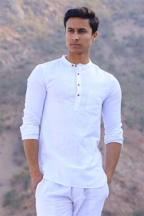 Shramdaan Short Kurta White Short Kurta For Men Mens Tops Mens Tshirts