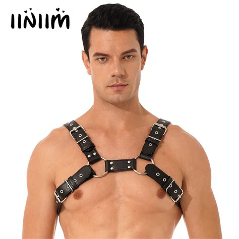 Black Mens Faux Leather Harness Belt Clubwear Lingerie Body Chest