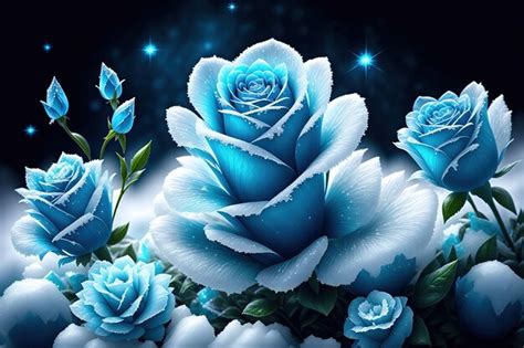 Premium AI Image | frozen blue rose hidden with ice crystals