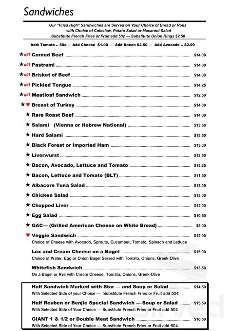 Benjies NY Deli menu in Santa Ana, California, USA