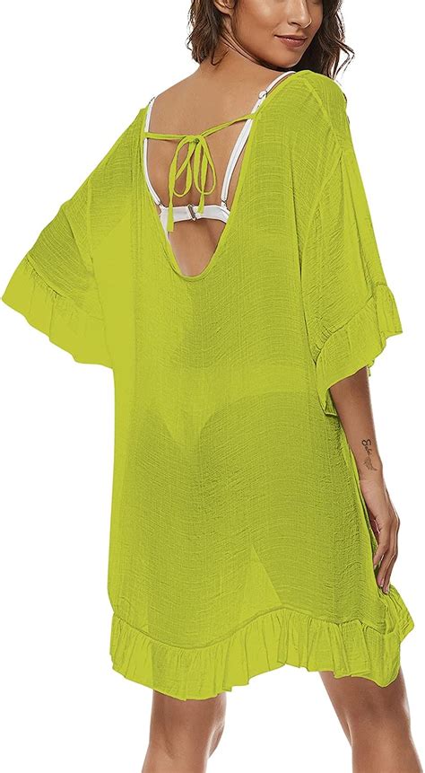 heekpek Damen Bikini Strandmode Chiffon halblange Ärmel Neckholder