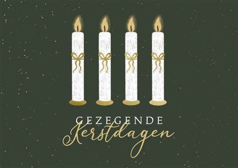 Kerstkaart Donkergroen Met Vier Adventskaarsen Kaartje2go