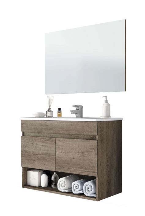 Mueble Lavabo Suspendido Que Incluye Espejo Mueble Baño De Dos Puertas