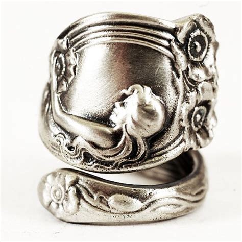 Unique Woman With Poppy Garden In Sterling Silver Spoon Ring Etsy