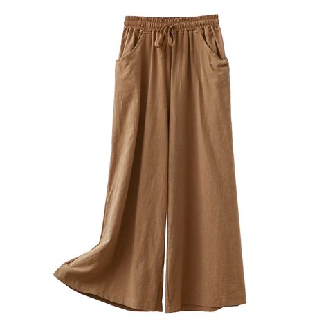 Women Solid Casual Pocket Wide Leg Pants Elastic Waist Loose Pants