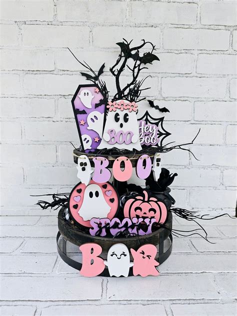 Retro Ghost Tiered Tray Set Hey Boo Tiered Tray Spooky Season Set Of 8