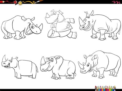 Coloriage De Personnages Animaux De Rhinocéros De Dessin Animé