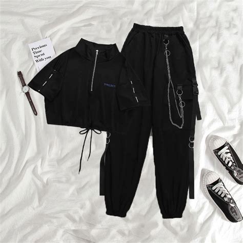 Pantalones Cargo Negros Harajuku Techwear Para Mujer Pantalones De