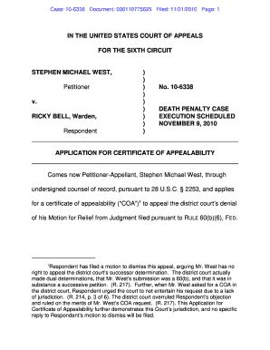 Fillable Online Tncourts Application For Certificate Of Appealability