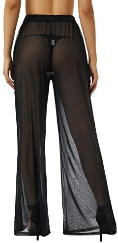 Sheer Mesh Pants Leggings Ruewey Women See Throug Mesh Flare Cover Up