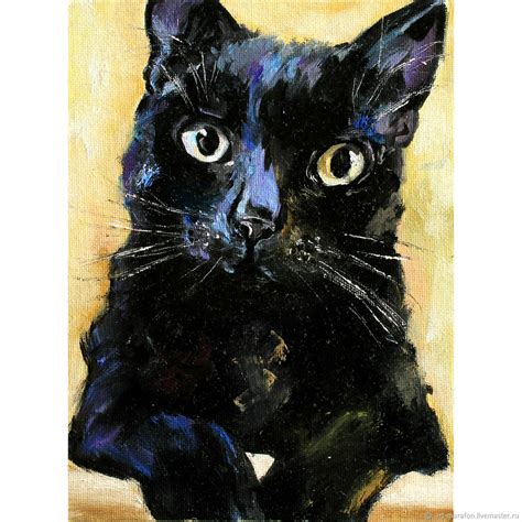 Картины с котами Картины с кошками Картина черный кот Портрет кота ...