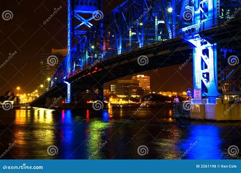 Blue Draw Bridge at Night stock photo. Image of dark, river - 2261198