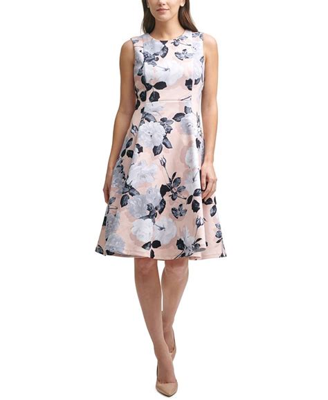 Calvin Klein Floral Print Fit And Flare Dress Macy S