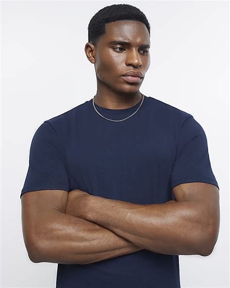 Navy Muscle Fit Short Sleeve T Shirt River Island