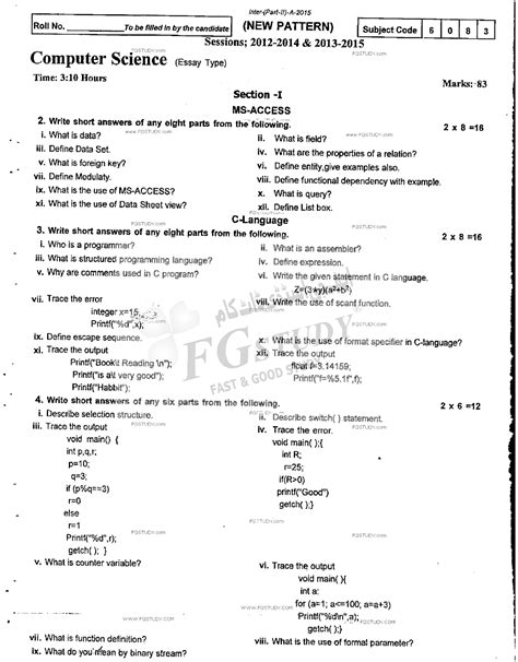 12th Class Computer Science Past Paper 2015 Rawalpindi Board Subjective