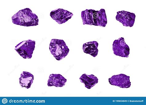 Purple Gem Stones White Background Isolated Close Up Raw Gemstones