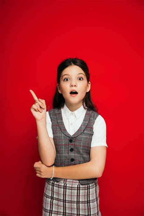 Astonished Brunette Girl In Plaid Vest Stock Image Image Of Brunette