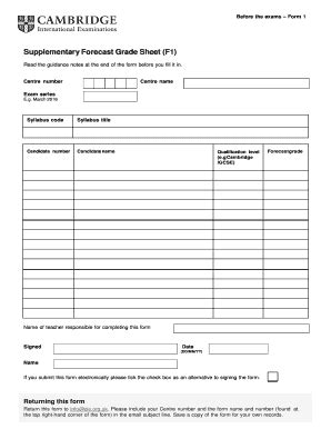 Fillable Online Cie Org Supplementary Forecast Grade Sheet F1 Before