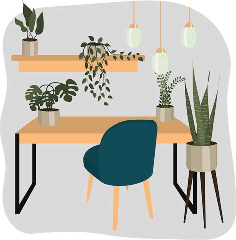 Premium Vector Workplace At Home Table And Chair High Quality Vector